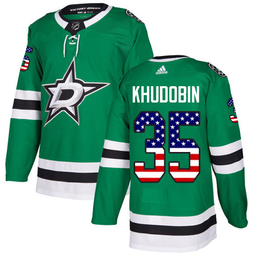 Adidas Men Dallas Stars #35 Anton Khudobin Green Home Authentic USA Flag Stitched NHL Jersey